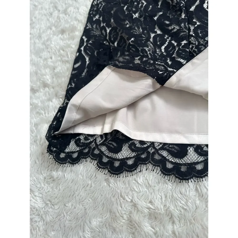Sz 6 White House Black Market Lace Pencil Skirt Knee Length Scallop Edge Zip